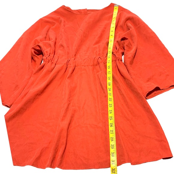 Orange Elasticized Waistband Rolled Up Sleeves Mini Dress Small - Picture 7 of 7